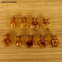 20 Stück klassische Promotion Bernstein 2 ml Mini-Glaskorken Flasche kleines Kosmetikglas Stopper Fläschchen dekorativer nachfüllbarer Behälter für Anhänger Großhandel