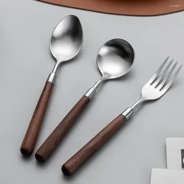 Dinnerware Sets Wood Handle Cutlery Set Korean Stainless Steel Tableware Knife Fork Spoon Chopsticks