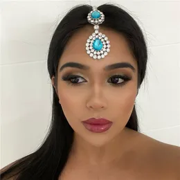 Kırmızı Safir Su Damla Kolye Headchain Kadınlar Rhinestone Tepe Zinciri Takı Saç Aksesuarları Toptan Parti Düğün Takı 1227