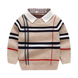 Çocuk Gömlekler 2021 Sonbahar Kış Boys Sweater Treated Striped Toddler Uzun Kollu Plover Çocuklar Moda Sweaters Giysileri Delme Dhvlw