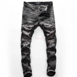 Designer Clothing Amires Jeans Denim Pants European Amies Brand Fashion Jeans Young Mens Slim Fit Elastic Leggings 2021 Spring Summer New Trend Distressed Ripped Sk