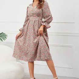 Casual Dresses 2023 Bohemian Floral Printed Dress Women Elegant Long Puff Sleeve Ruffles Ladies Bangage Vestidos Drop