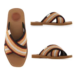 Designer Slide Sandalo Pantofole di tela Sandali da donna Woody Mule Sandali piatti Scivoli Scarpe da donna Pantofole da spiaggia Pantofole da donna di lusso