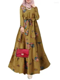 Ethnic Clothing 5xl Women Plus Size Dress Muslim Abaya Print Belt Loose Big Swing Drsses Hijab Robe Femme Musulmane Ramadan Kaftan Vestido