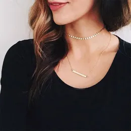 Pendant Necklaces JUJIE Women Jewelry Two Layers 36L Stainless Steel Chain Choker Round Shape Gold Color Necklace Kobiety