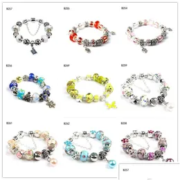 Charm Bracelets Snowflake Butterfly Tibetan Sier Glass Beads Bracelet Fashion Womens Diy European 6 Pieces A Lot Mixed Style Drop De Dhxru
