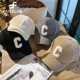 Kapiła piłki nowe Corduroy C-Letter Baseball Cap Autumn Winte Warm Repectble Snapback Visors Mężczyźni Kobiety na zewnątrz moda kaczka Hat Gorras L230523