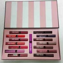 Läppar makeup set 15 färger läppglans matt flytande läppstift 15 st lipgloss kit med presentpåse