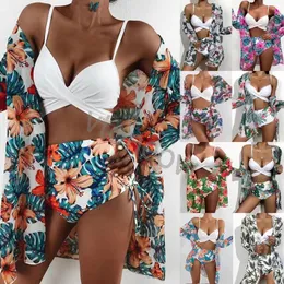 2023 Mulheres Moda Moda Moda Verão de três peças Conjunto Sexy Tie Tye Print Up Holiday Swimwear Bikini Suits Roupas de alta qualidade