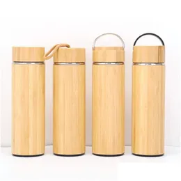 Tumblers 450 ml bambu utomhus bärbart rostfritt stål vakuumkolv termos kopp hushåll vatten flaskokkokle 4 stilar droppleverans dhxhr