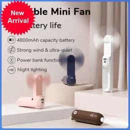 Новый портативный вентилятор Mini Handheld вентилятор охлаждение USB 4800MAH Recharge Hand Hond Mall Pocket Fan с функцией фонарика Power Bank Feature