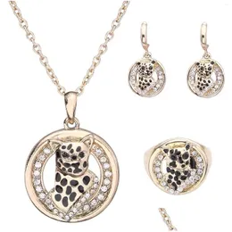 Orecchini Collana Set Anello animale Donna Leopardo Panther Neck Catena Gioielli in cristallo Party Mangalsutra Collier Femme Collare Dhgarden Dh4Ho