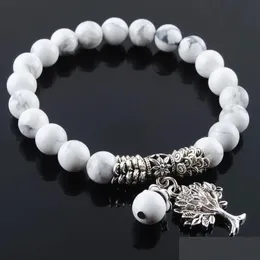 Perlenarmband aus weißen Türkisen und Halbedelsteinen, 8 mm, Perlen, Baum des Lebens, Charms, Schmuck, K3220, Drop-Lieferung, Armbänder Dhno4