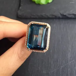 Anelli a grappolo Fine Jewelry Trendy Real 18K Rose Gold AU750 Natural Blue Topaz Gemstones Female For Women Ring