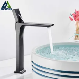 Rozin Basin Faucets Matte Black Bathroom Faucet Hot and Cold Water Basin Mixer Tap Chrome Brass Toothing Sink Water Crane G230518