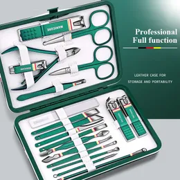 Nail Manicure Set Green 19 PCS مع Idea Backing Professional Foot and Face Care Tool Kits Stainsal Steel Clipper Sets Gift 230523