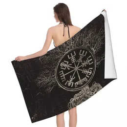 Vegvisir and Tree of Life Yggdrasil Beach Towelパーソナライズされたバイキングコンパスソフトリネンマイクロファイバーバスタオル