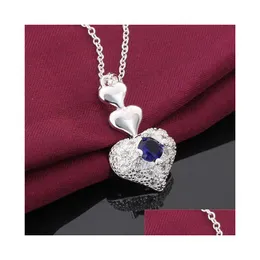 Colares pendentes mulheres esterling sier plated Heart Blue Zircon GSSN640 Fashion Lovely 925 Plate Jewelry Drop Delivery Pendan dhvnf