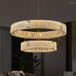 Lustres liderados luminárias luminárias sala de estar de cristal de luxo el luminagem anel de iluminação decorativa em casa quarto de jantar
