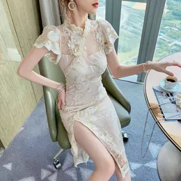 Estação européia versão jovem e aprimorada Cheongsam 2023 Novo vestido de celebridade sexy de temperamento de garotas vintage francês