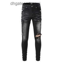 Denim Amiryes Jeans Designer Pants Man 23SS black wash elastic trend high street hole splash-ink paint point slimming SLP jeans men BVI3