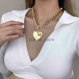 Anhänger-Halsketten AENSOA Multilayer Love Heart Pendant Choker Halskette Steampunk Pearl Heart Chain Halskette Collier Link Chain Best Couple Jewelry J230524