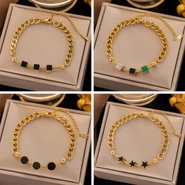 Lyxig design kubansk länkkedja stjärna cirkel charm armband personlighet 18k guld rostfritt stål smycken