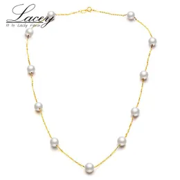 Necklaces Real 18K Gold Chain Necklace Round Pearl Gypsophila Necklace For Women Freshwater Pearl Choker Necklace Wedding Jewelry