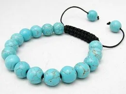 Pulseiras Novo 10mm Azul Turquesa Rodada Gemstone Shambhala Pulseira 7,5"