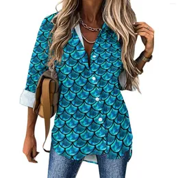 Camicette da donna Camicetta a squame di sirene Donna Stampa animalier carino Streetwear Camicia Kawaii a maniche lunghe autunnale allentata Top Big Size 2XL 3XL