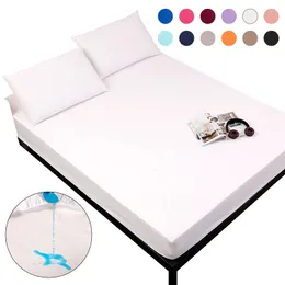Madrass Pad Mecerock Solid Waterproof Protector With Elastic Band Sliping Breattable Antimite Bed Cover Queen King 230523