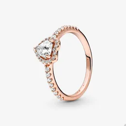 Błyszczący podwyższony pierścionek z sercem dla Pandora 18K Rose Gold Wedding Biżuteria Pierłnictwo dla kobiet grils serce kryształowy pierścionek miłosny z oryginalnym zestawem pudełka