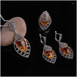 Earrings Necklace Set Sellsets Unique Sier Color Antique Jewellery Fashion Leaf Shape Vintage Women Accessories Drop Delive Dhgarden Dhnw7