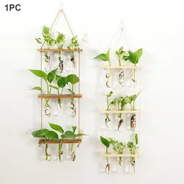 Vases Propagator Test Tube Planter Holder Flower Vases With Wooden Stand Modern Wall Hanging Hydroponics Terrarium Home Decor 3 Tiered 230525