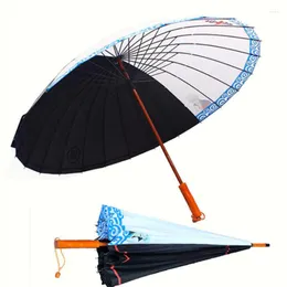 Guarda -chuvas masculina criatividade de chuva ensolarada 24 o osso super resistente ao vento duplo e mulheres maçaneta de madeira personalizada