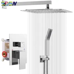 Bathroom Shower Sets Concealed Bathroom Shower Set 2 Function Rainfall Shower Head of 8 10 12 Inch Stainless Steel Shower Square Concealed Shower Set G230525
