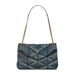 Original Loulou Puffer-Umhängetasche, 30 cm Kette, Handtasche, mittelgroße Tragetaschen, Markendesigner, Messenger-Umhängetasche, Geldbörse, Geldbörse, 3-farbiger Denim-Canvas-Stoff mit Box