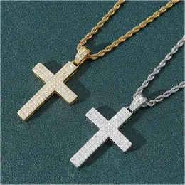 Подвесные ожерелья Sier Diamond Cross Collese Mens Gold Hip Hop Jewelry Drop Delive Pendants Dhgsd