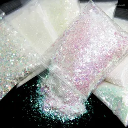 Nagel glitter vit iriserande ab färg glänsande sjöjungfru paljetter spegel oregelbundna skivor 3d flingor paillettes konstdekorationer