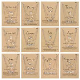 Twelve Constellations Letter Pendant Necklace Female Zodiac Charm Constellation Necklace Set Paper Card Pendant Necklace