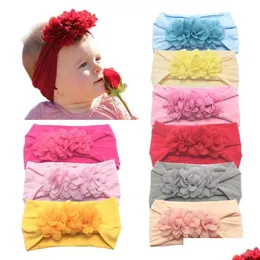 Bandas de cabeça infantil bebê nylon bandeira chiffon flores crianças elásticas elásticas mole banda infantil infantil acessório de abastecimento de cabeça 12 cores gota dhgzr