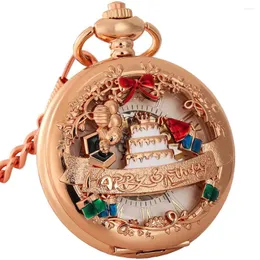 Relojes de bolsillo diseño de feliz cumpleaños oro/plata reloj mecánico de cuerda manual números romanos Dial exquisitos relojes Vintage regalo