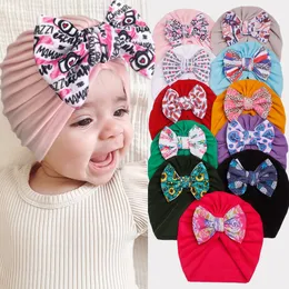 Yeni Çiçek Baskı Toddler Bowknot Türban Bebek Şapkası Kid Velvet Bonnet Yenidoğan Beanie Cap Baby Head Sargılar Bebek