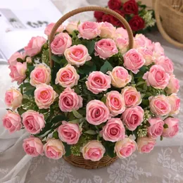 Dekorativa blommor Fake Rose Flower Fine Texture Faux Bouquet Icke-blekande bröllop Centerpiece-växt Skapa atmosfär
