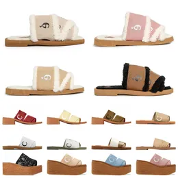 sommaraktivitet bekväm strand bröllop fest kvinnor duk tofflor plattformar platt woody tofflor grå khaki beige rosa berömd lyxdesigner