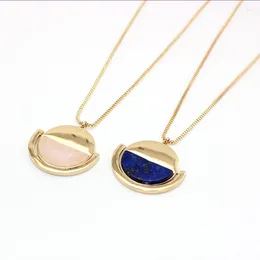 Anhänger Halsketten Hellgelbe Goldfarbe Legierung Halbmond Lapislazuli Gliederkette Halskette Rose Rosa Quarz Schmuck