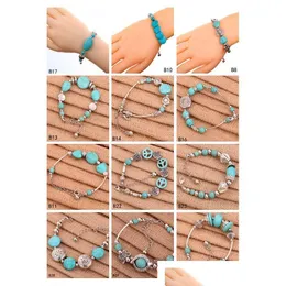 Bracelets de charme Hold Round Round Meropean Beads 12 peças muito estilo misto feminino feminino tibetano Sier Turquoise Bracelet