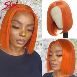 Human Chignons Sleek Ginger Orange Lace Front Short Bob Wigs Highlight P4 27 Brazilian Hair 200 Density Natural Remy 230525