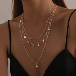 collana con pendente in cactus con disco in lega, collana con ciondolo a più strati con catena a sfera semplice da donna gioielli femminili collane firmate da donna alla moda 02