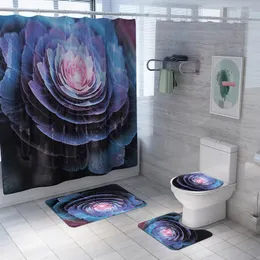 Bath Mats Drop Flower Pattern Shower Curtain Set Polyester Waterproof 180x180cm With Bathroom Mat